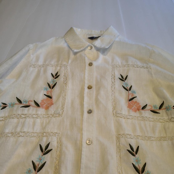 Cottagecore Ladder Lace Embroidery Blouse Womens 14 Button Up White Boho - Picture 3 of 11